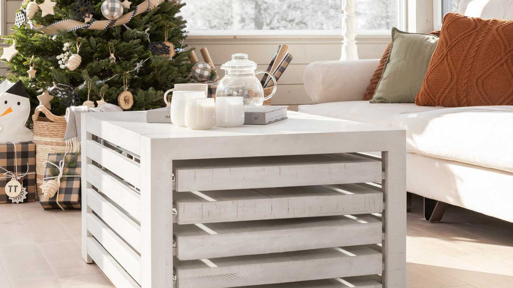 White coffee table at Christmas