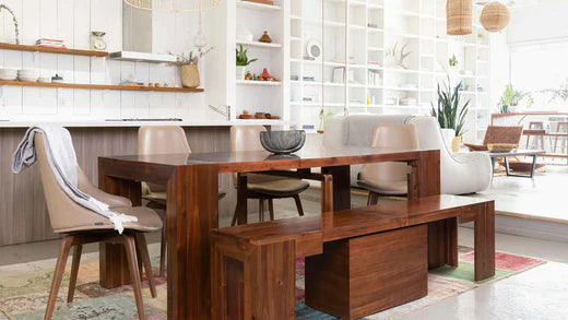 Extendable dining table in a modern room.