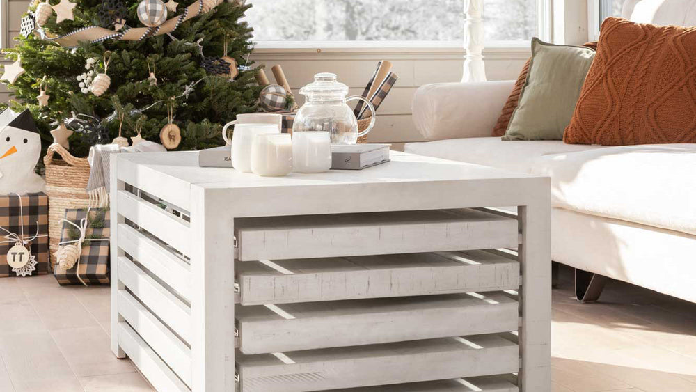 White coffee table at Christmas