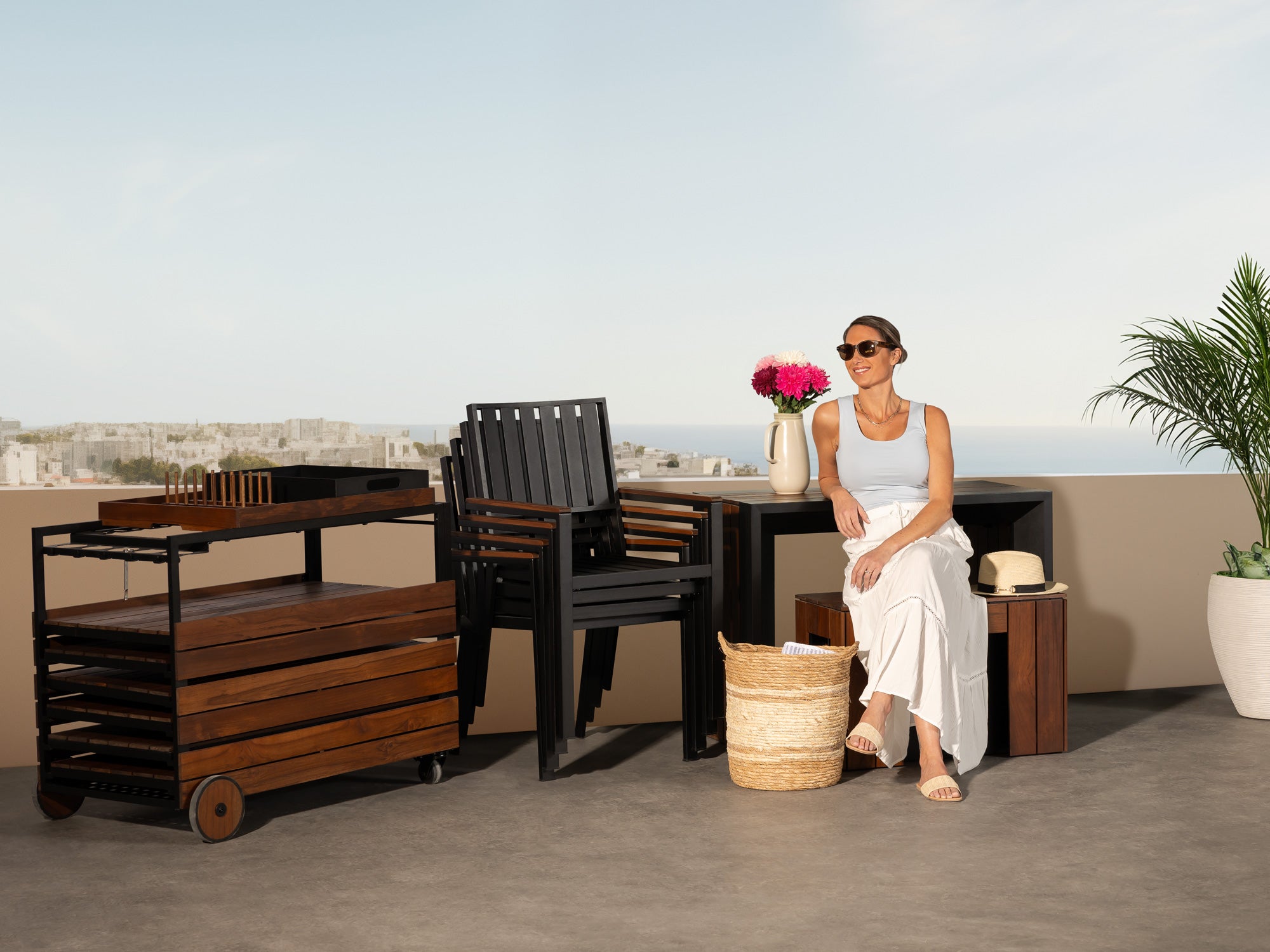 Outdoor Bar Cart with Storage Transformer Table