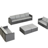 Grey Wicker / Grey Cushion::Gallery::Transformer Ultimate Outdoors Set - Grey Wicker with Grey Fabric Cushions