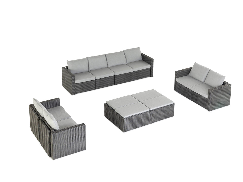 Grey Wicker / Grey Cushion::Gallery::Transformer Ultimate Outdoors Set - Grey Wicker with Grey Fabric Cushions