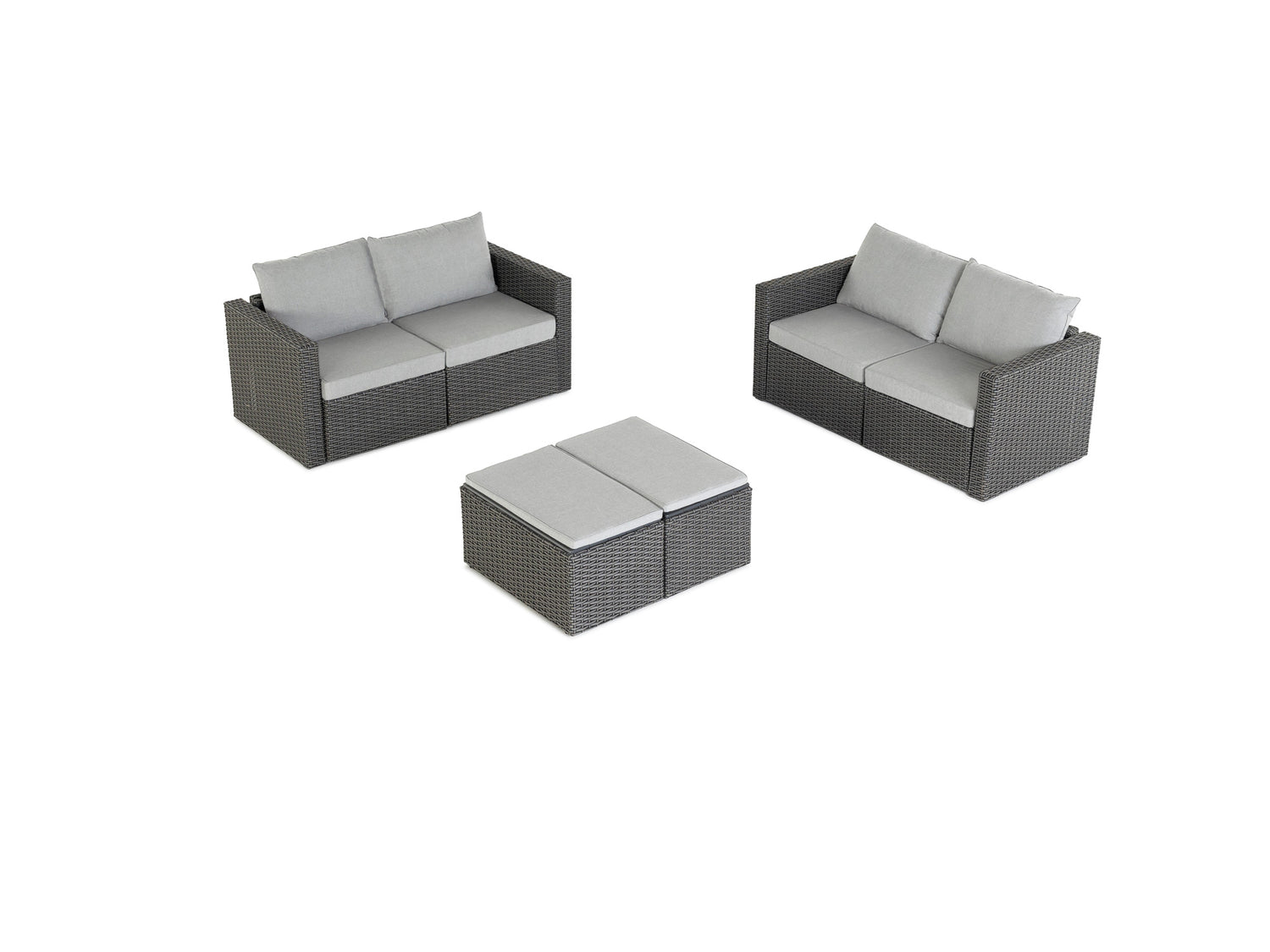 Grey Wicker / Grey Cushion::Gallery::Transformer Double Outdoors Set - Grey Wicker with Grey Fabric Cushions