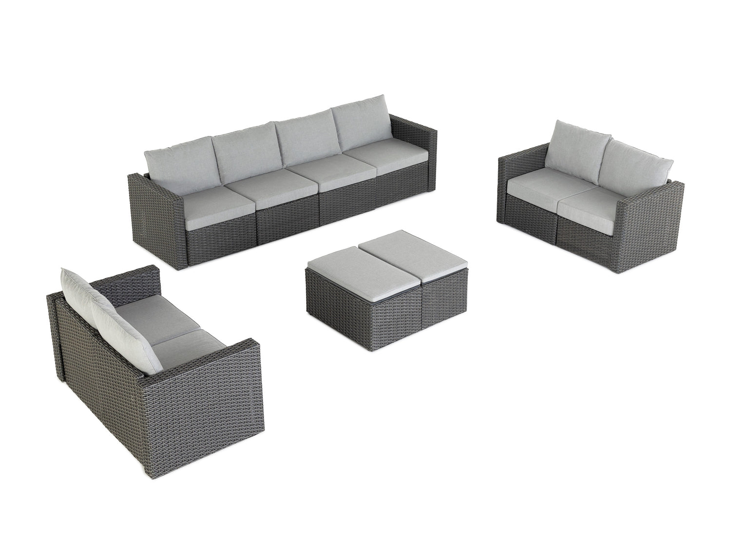 Grey Wicker / Grey Cushion::Gallery::Transformer Double Outdoors Set - Grey Wicker with Grey Fabric Cushions