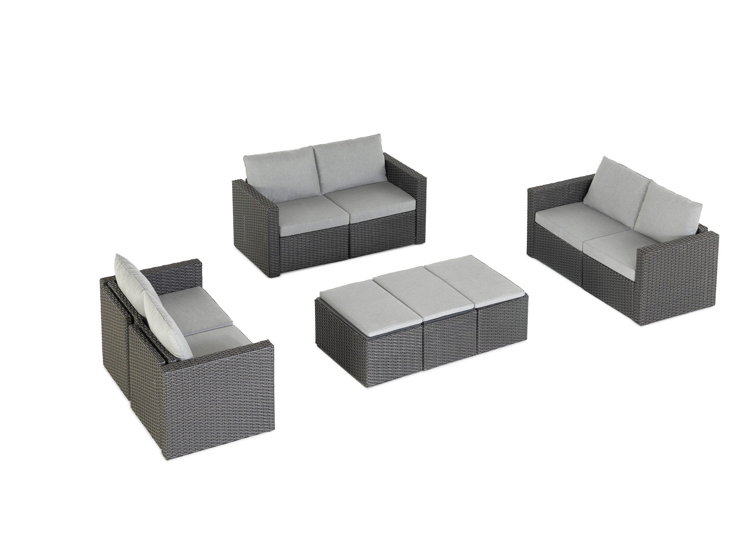 Grey Wicker / Grey Cushion::Gallery::Transformer Triple Outdoors Set - Grey Wicker with Grey Fabric Cushions - Configurations Video