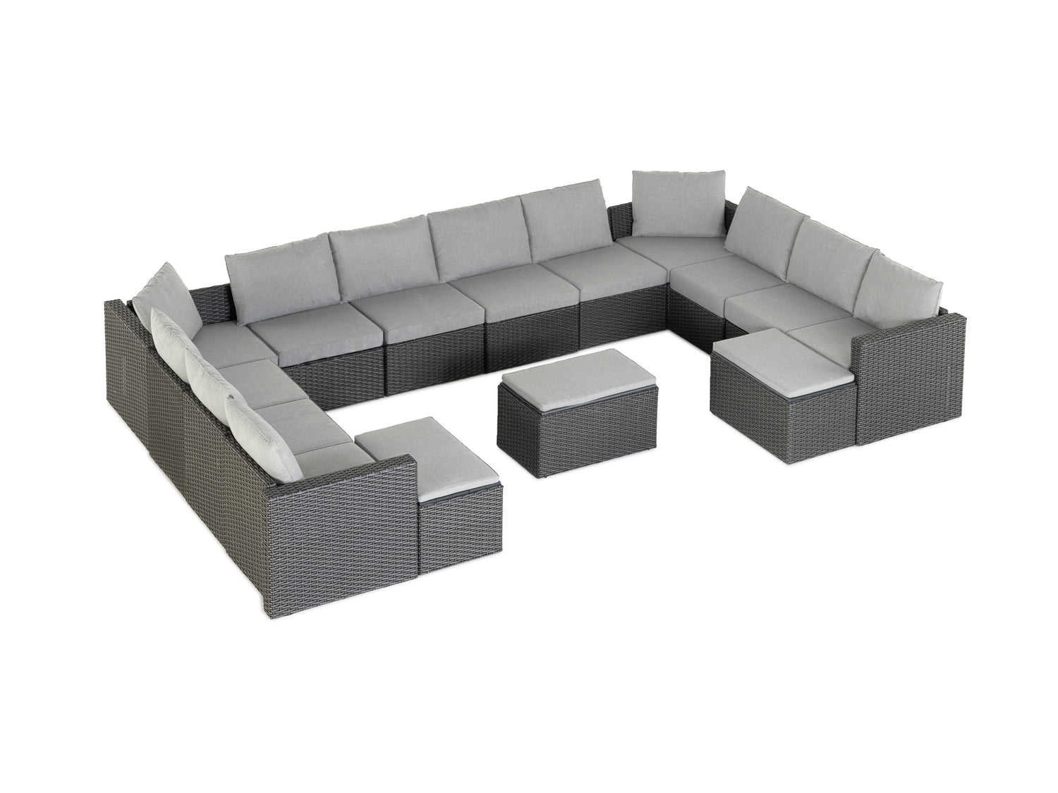 Grey Wicker / Grey Cushion::Gallery::Transformer Triple Outdoors Set - Grey Wicker with Grey Fabric Cushions - Configurations Video