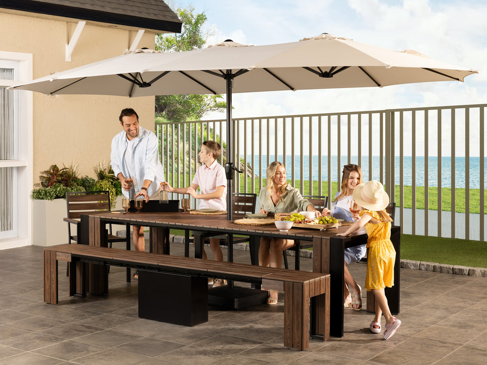 11 heavy duty wind resistant outdoor patio table umbrella 3 Tiers Umbrella Blue / 11FT Designed for patios Crestlive Products 11-ft Aluminum Tan