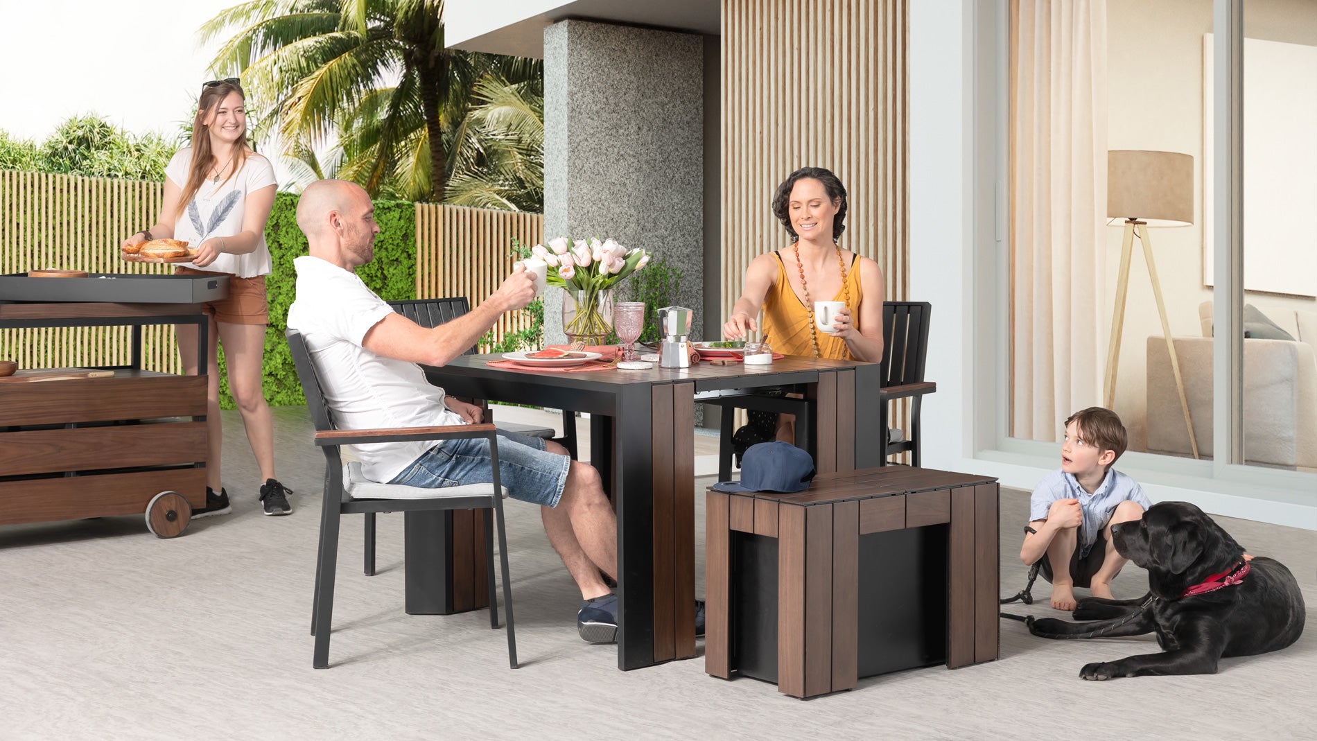 Extendable Outdoor Dining Table Set Transformer Table