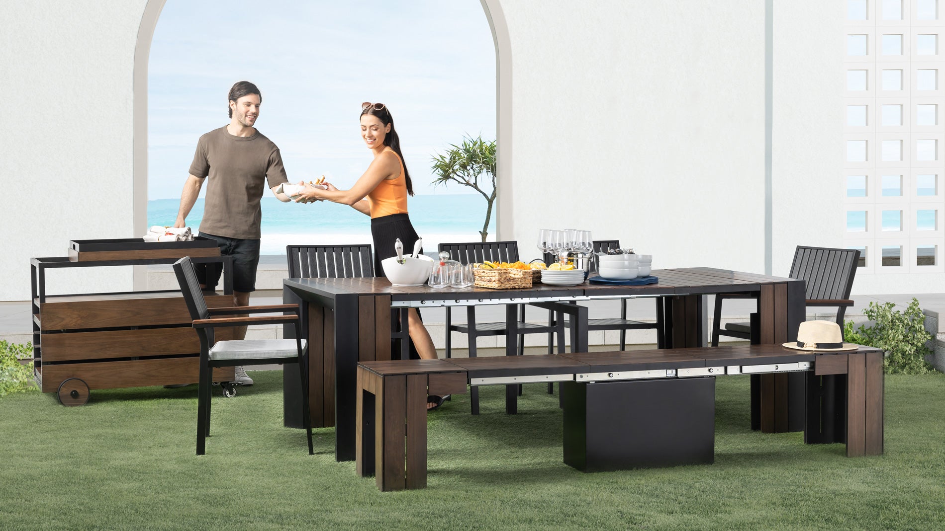 Extendable bench dining discount table