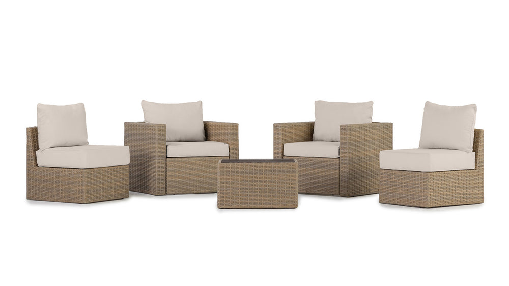 Beige Wicker / Beige Cushion::Gallery::Transformer Outdoors Set - Beige Wicker with Beige Fabric Cushions