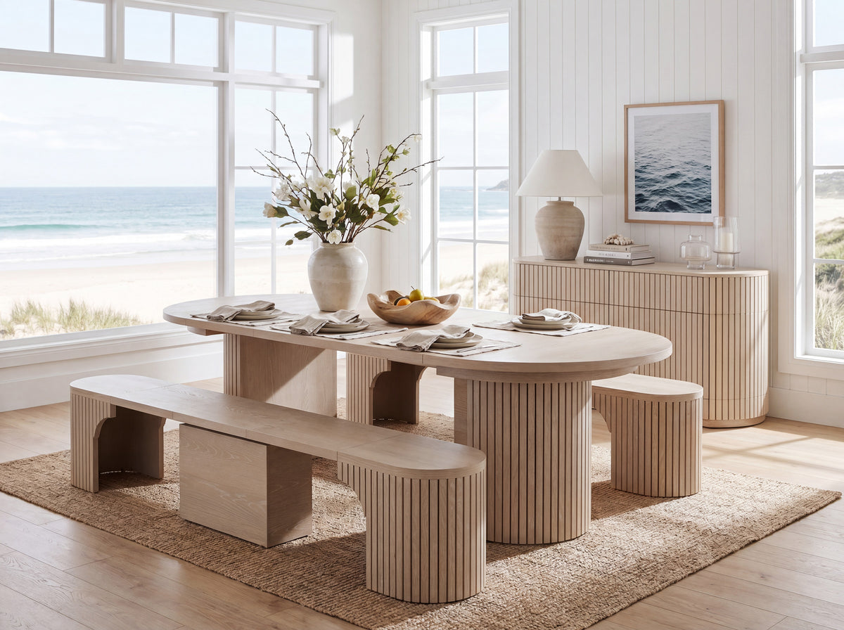 Extendable Round Dining Table with Benches | Transformer Table