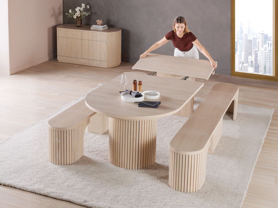 Extendable Round Dining Table with Benches | Transformer Table