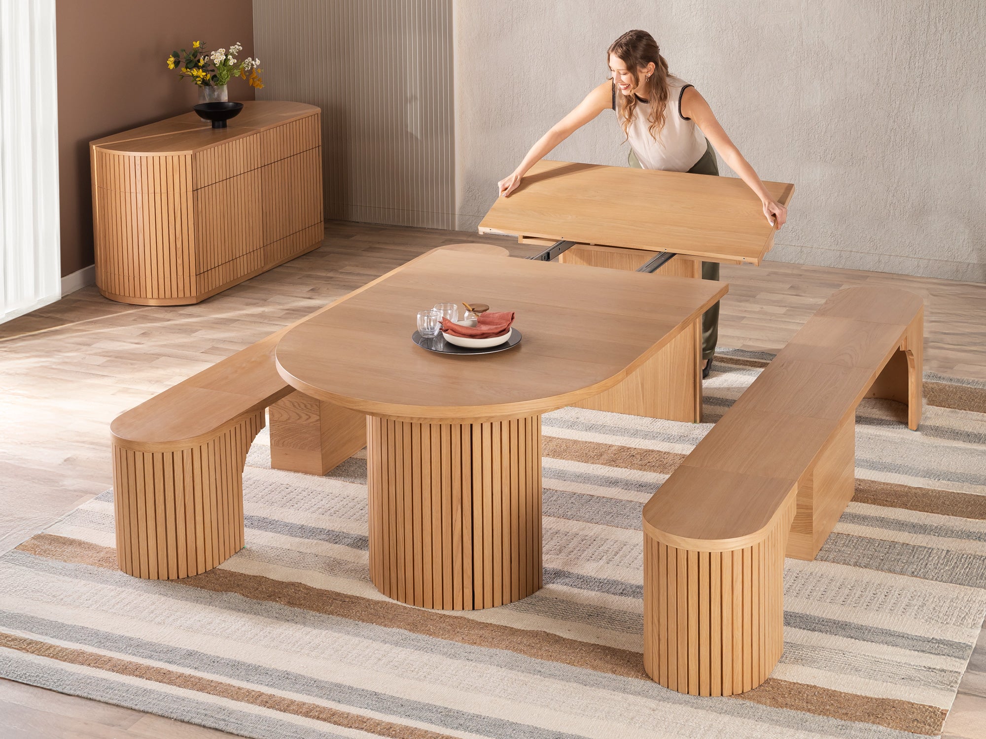 See deals & similar results for Extendable Round Oak Dining Table with ...