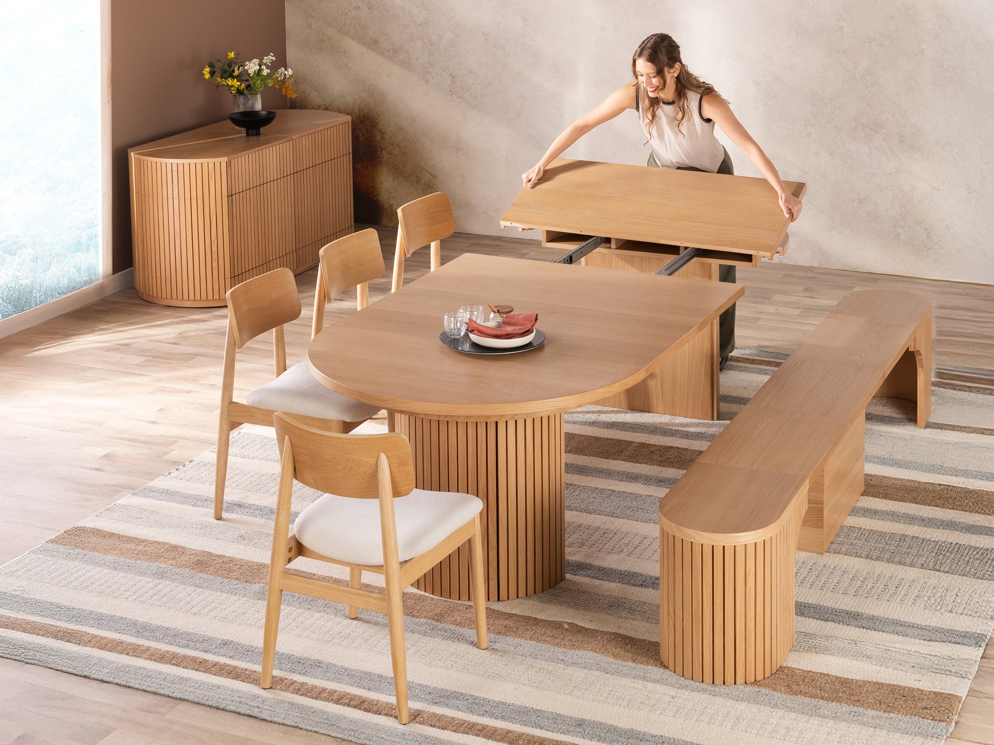 Round Dining Table with Chairs and Bench | Transformer Table