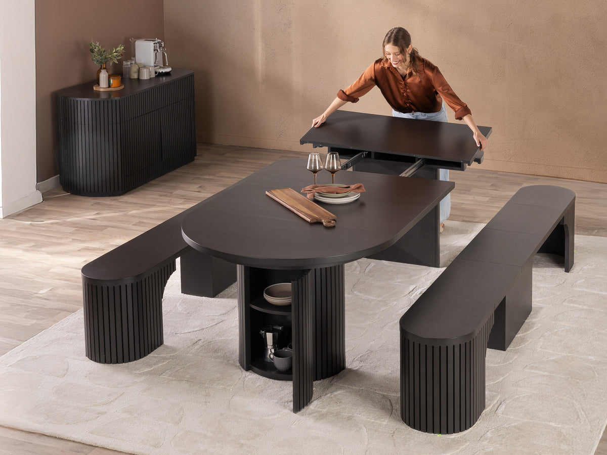 Extendable Round Dining Table with Benches | Transformer Table