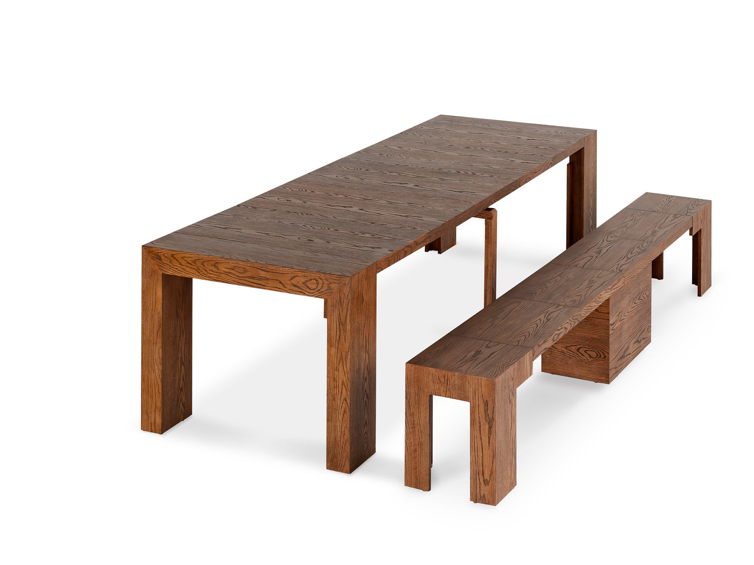 American Walnut::Gallery::Expanded American Walnut Transformer Table Shown with Bench