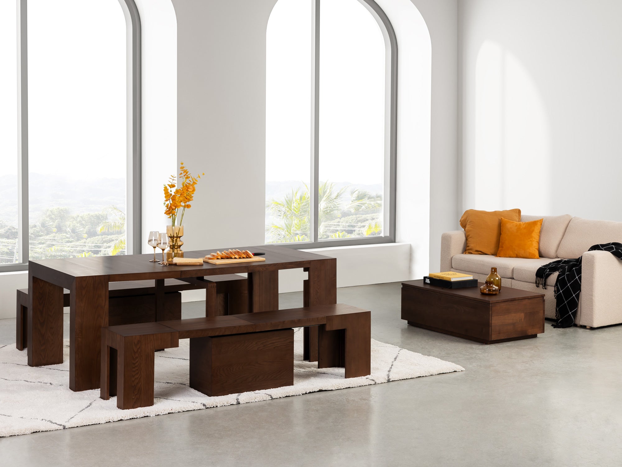 Transformar Table Extendable Dining Table Set with 2 Benches | Transformer Table