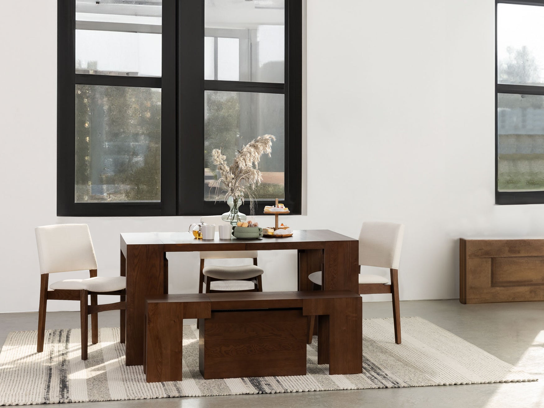 Extendable Dining Table Set with Bench and Chairs | Transformer Table