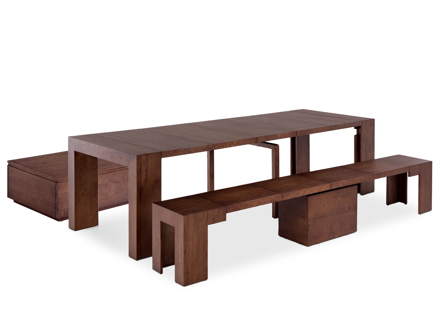 Brazilian Sequoia ::Gallery::Expanded Brazilian Sequoia Transformer Table Shown with Bench