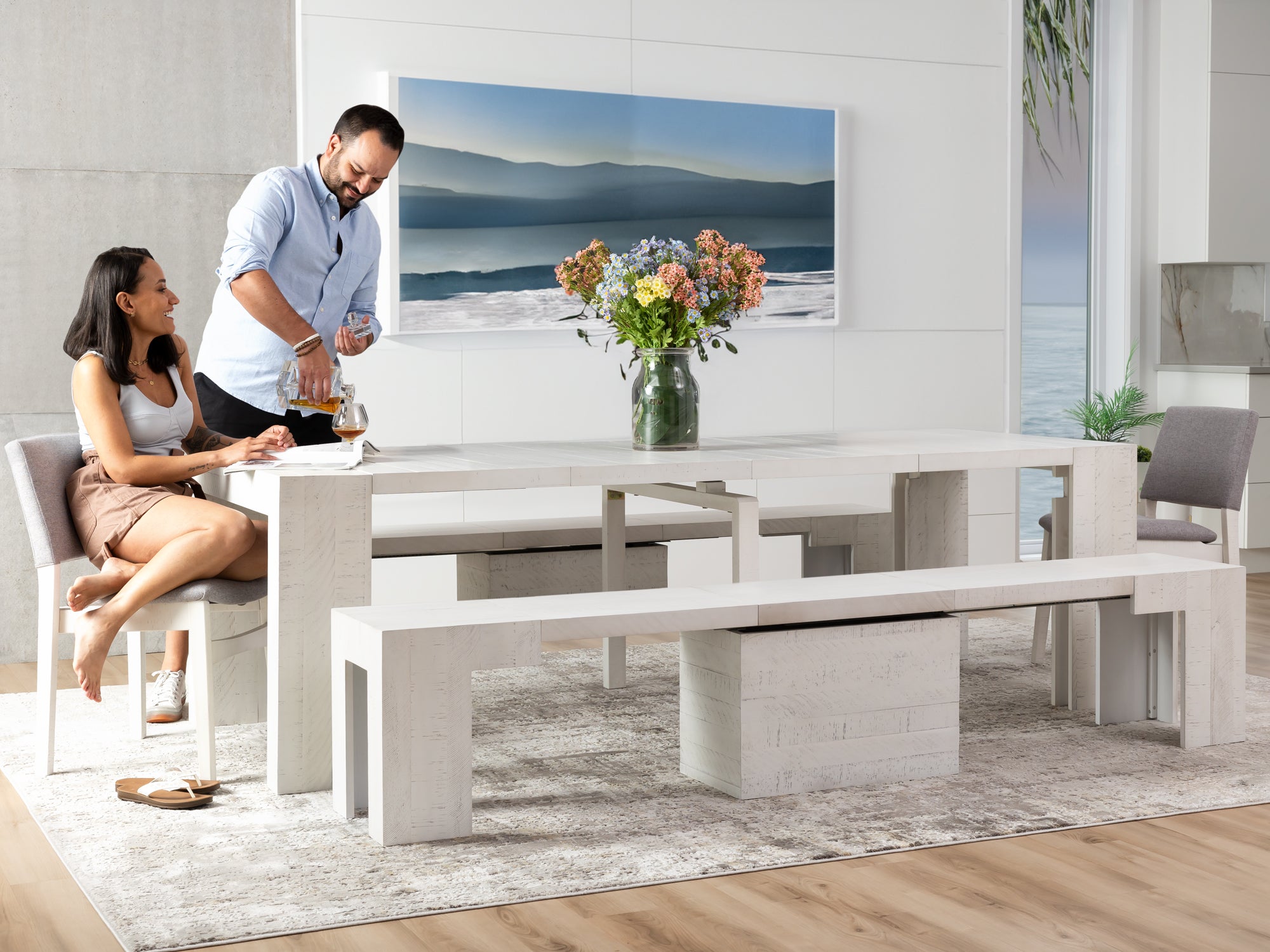 Extendable Dining Room Table Set with 2 Benches | TT US