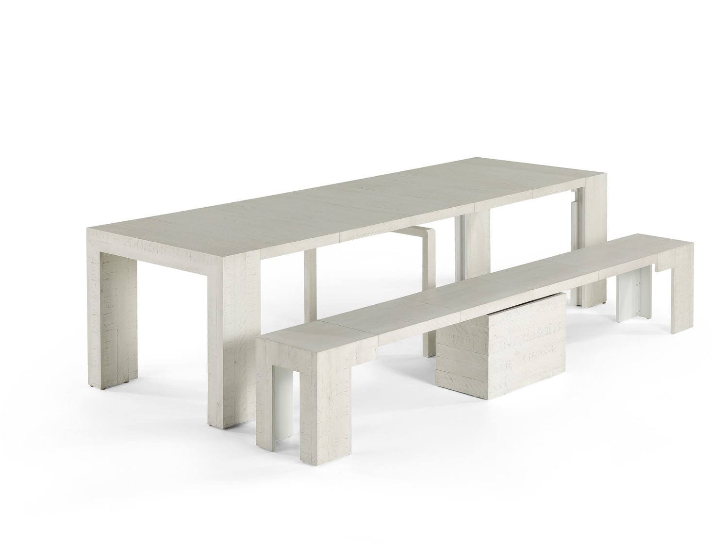 Canadian Birch::Gallery::Expanded Canadian Birch Transformer Table Shown with Bench