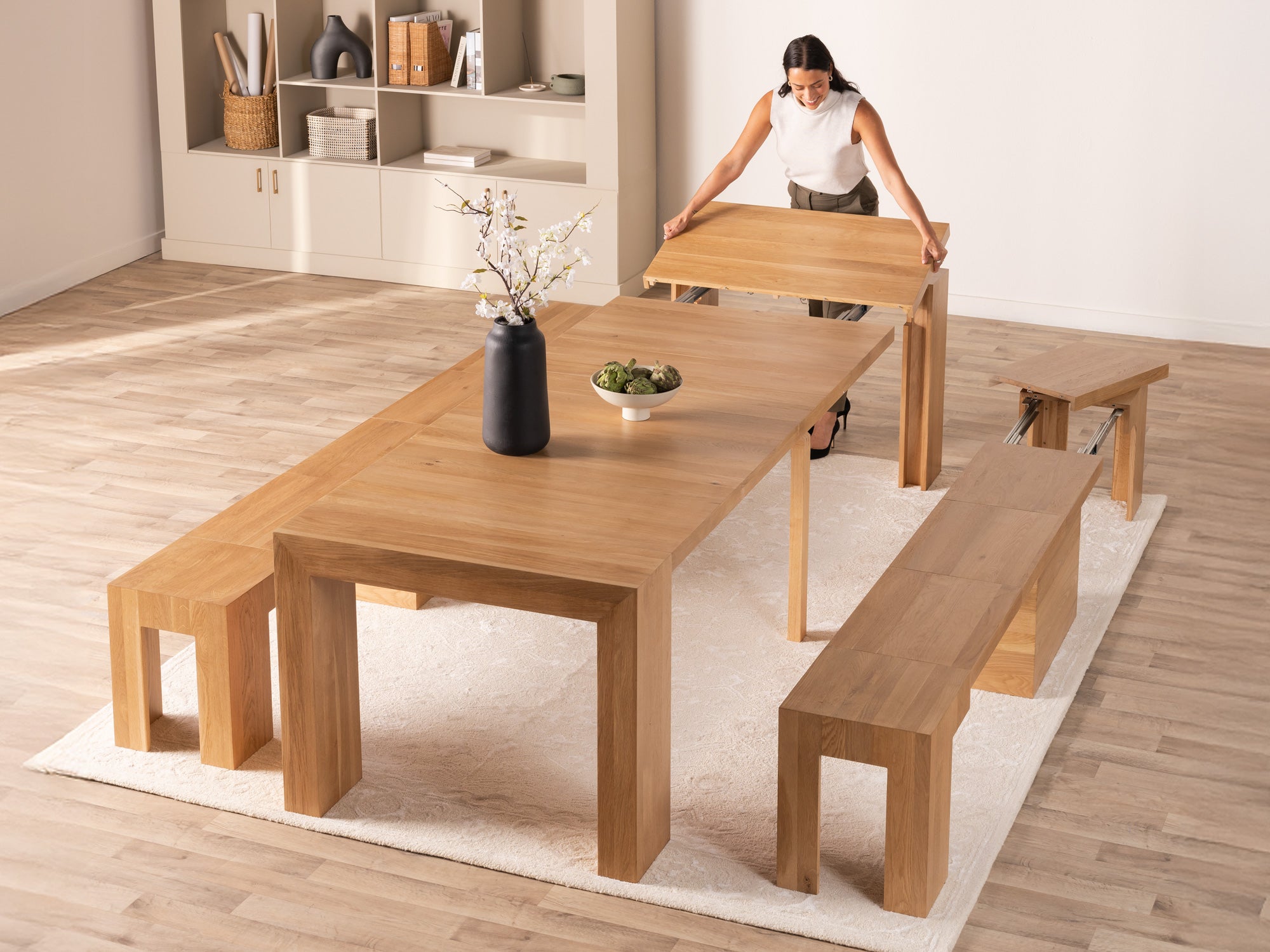 Extendable Dining Room Table Set with 2 Benches | TT US