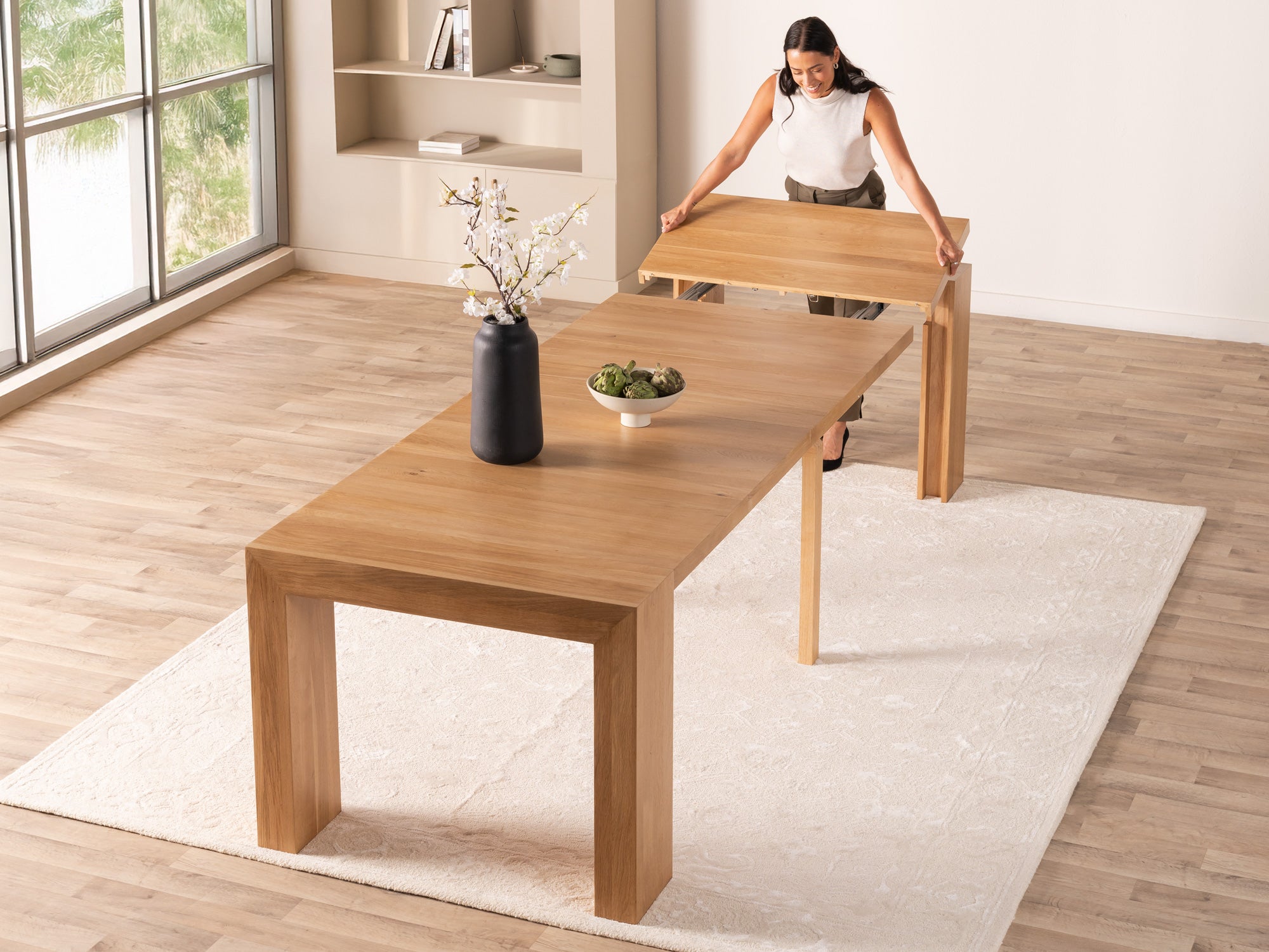 トランスフォームテーブル transform table オプション付き Extendable Solid Wood Dining Room Table | Transformer Table