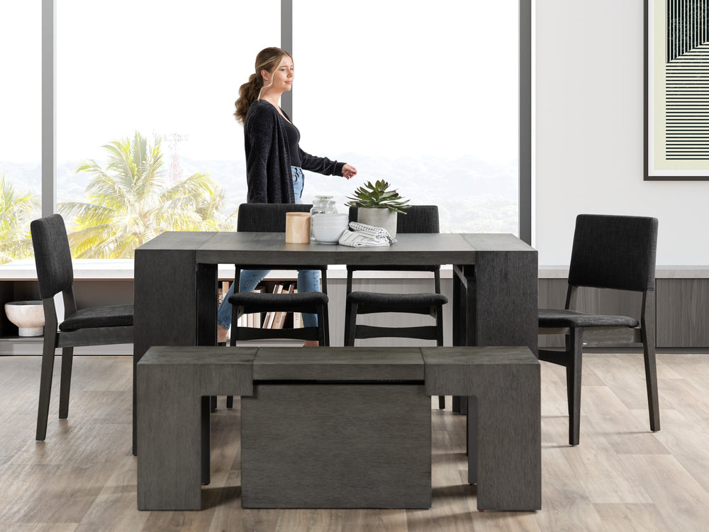 American Silver Birch::Gallery::Expanded Siberian Birch Transformer Table Shown with Bench