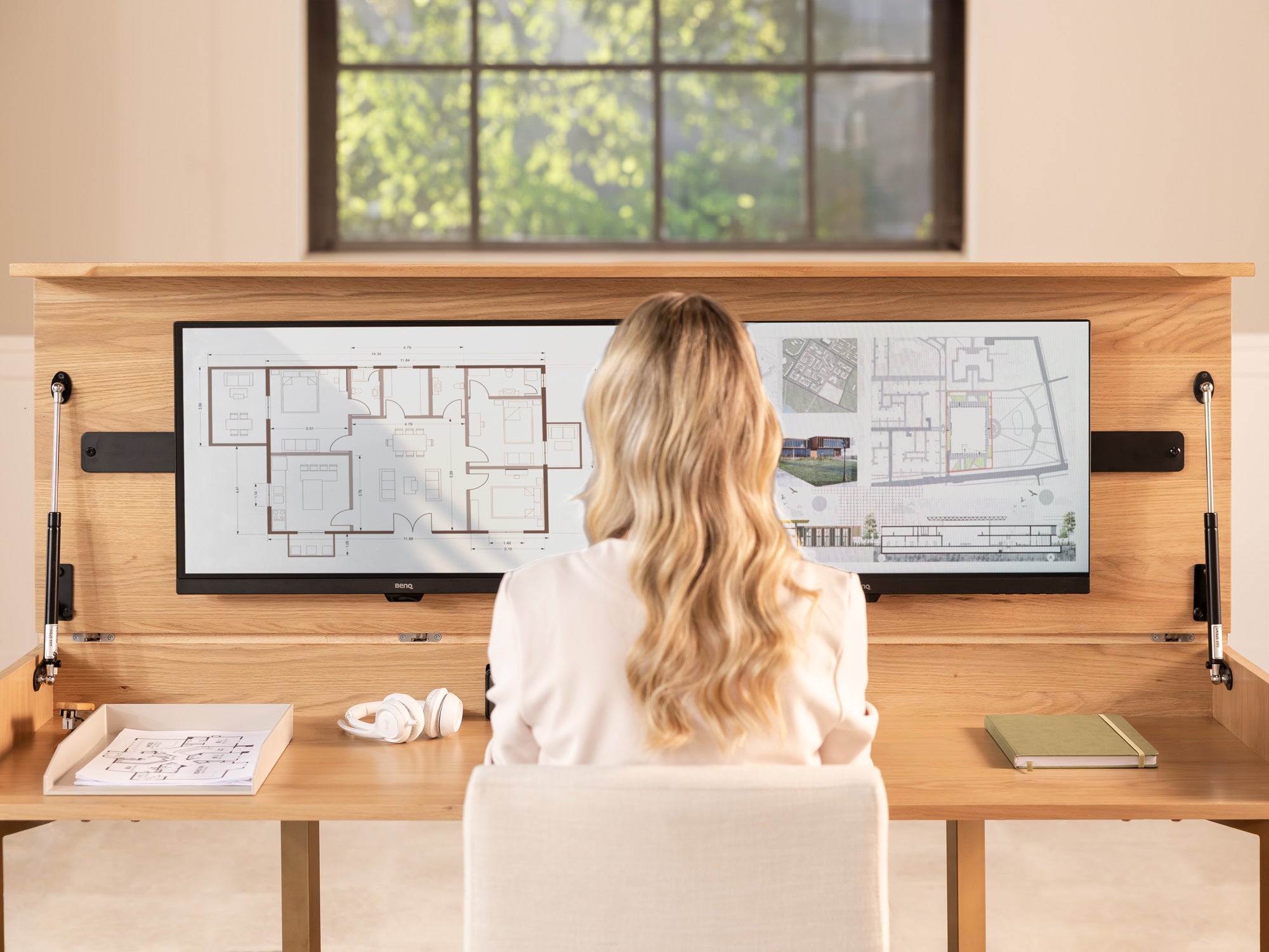 Hidden Monitor Desk to Table Transformer Table