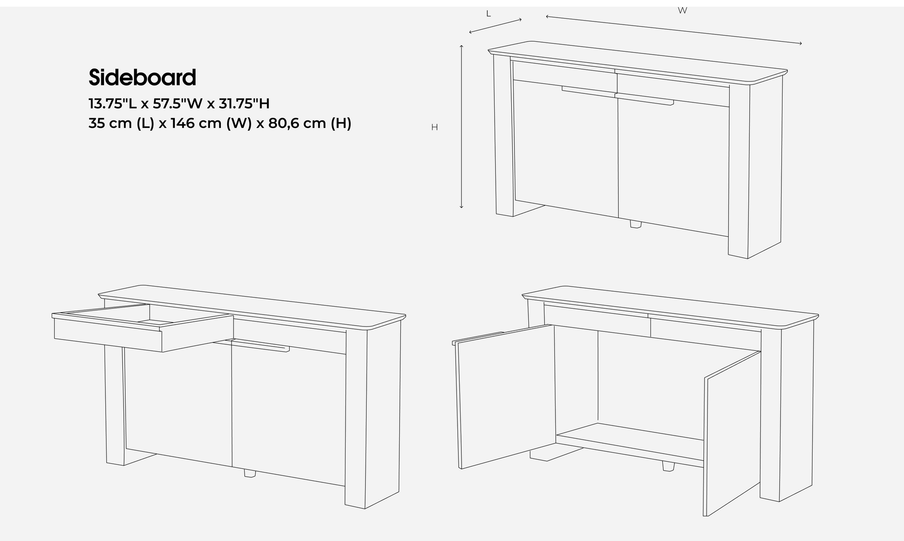 nova sideboard dimensions
