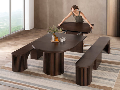 Extendable Round Dining Table with Benches | Transformer Table