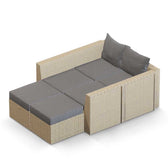 Beige Wicker / Grey Cushion::Gallery::Transformer Double Outdoors Set - Beige Wicker with Grey Fabric Cushions