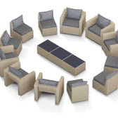 Beige Wicker / Grey Cushion::Gallery::Transformer Triple Outdoors Set - Beige Wicker with Grey Fabric Cushions