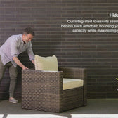 Beige Wicker / Grey Cushion::Gallery::Transformer Outdoors Set - Beige Wicker with Beige Fabric Cushions - Hidden Seats Video