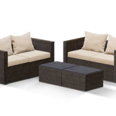 Brown Wicker / Beige Cushion::Gallery::Transformer Double Outdoors Set - Brown Wicker with Beige Fabric Cushions