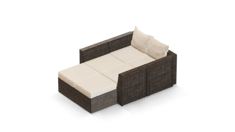 Brown Wicker / Beige Cushion::Gallery::Transformer Double Outdoors Set - Brown Wicker with Beige Fabric Cushions