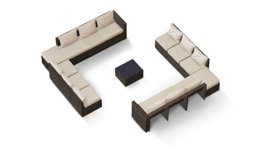 Brown Wicker / Beige Cushion::Gallery::Transformer Triple Outdoors Set - Brown Wicker with Beige Fabric Cushions