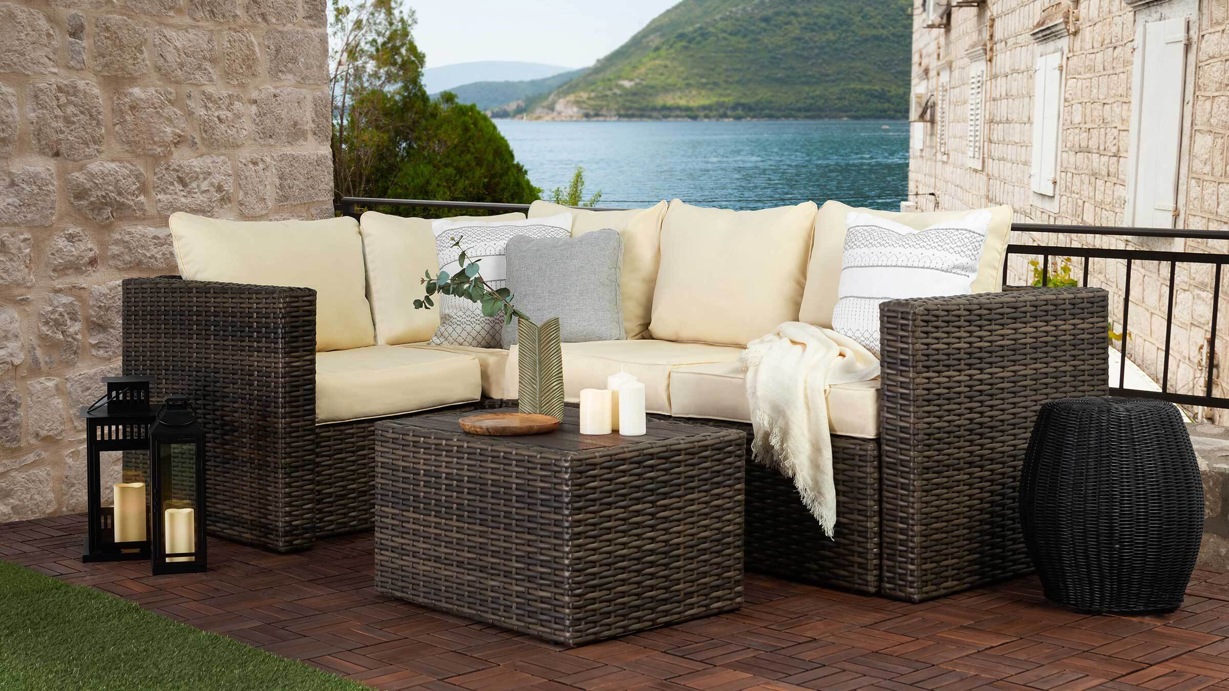 Patio Conversation Set Modular 3 Piece to 5 Transformer Table