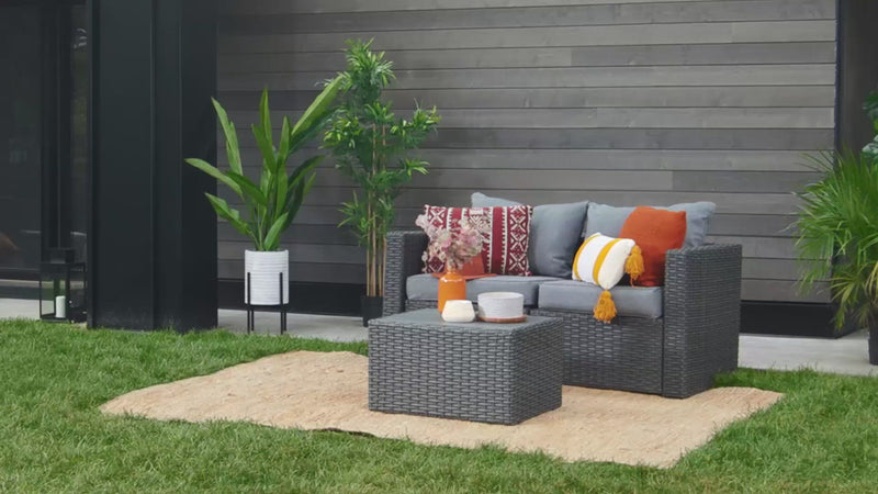 Grey Wicker / Grey Cushion::Gallery::Transformer Double Outdoors Set - Grey Wicker with Grey Fabric Cushions - How it Works Video