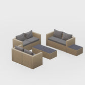 Beige Wicker / Grey Cushion::Gallery::Transformer Triple Outdoors Set - Beige Wicker with Grey Fabric Cushions - Configurations Video