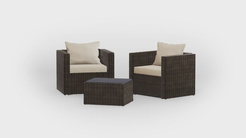 Brown Wicker / Beige Cushion::Gallery::Transformer Outdoors Set - Brown Wicker with Beige Fabric Cushions - Configuration Video