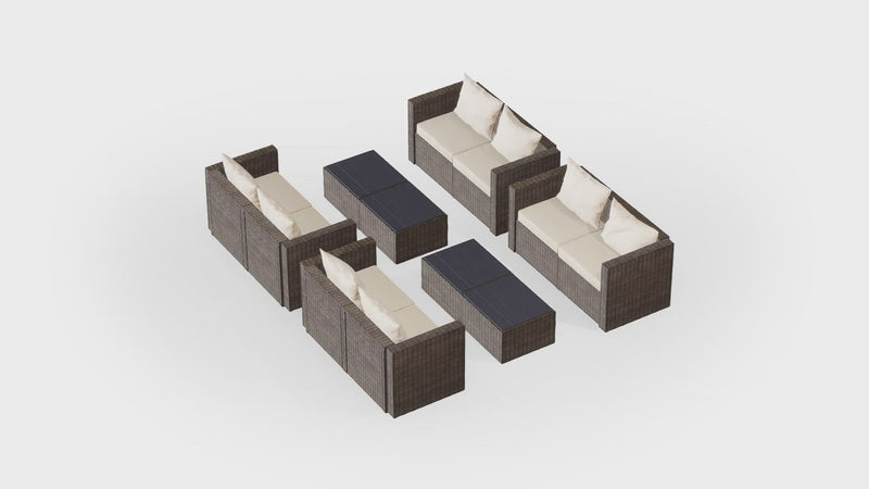 Brown Wicker / Beige Cushion::Gallery::Transformer Ultimate Outdoors Set - Brown Wicker with Beige Fabric Cushions - Configurations Video