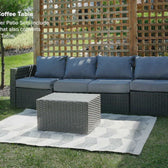 Beige Wicker / Grey Cushion::Gallery::Transformer Triple Outdoors Set - Beige Wicker with Grey Fabric Cushions - Ottoman Coffee Table Video