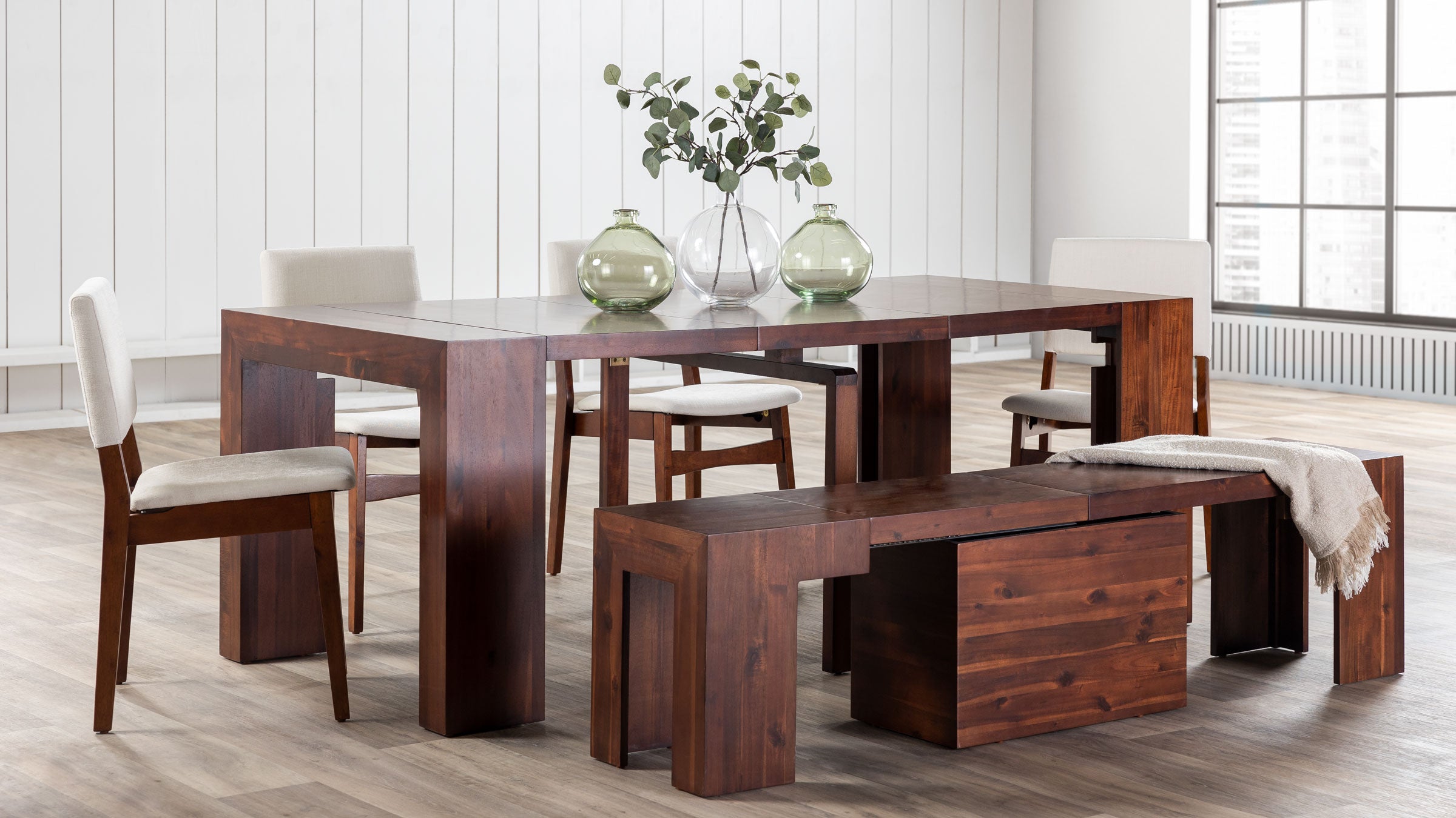 Solid Wood Extendable Dining Table Transformer Table