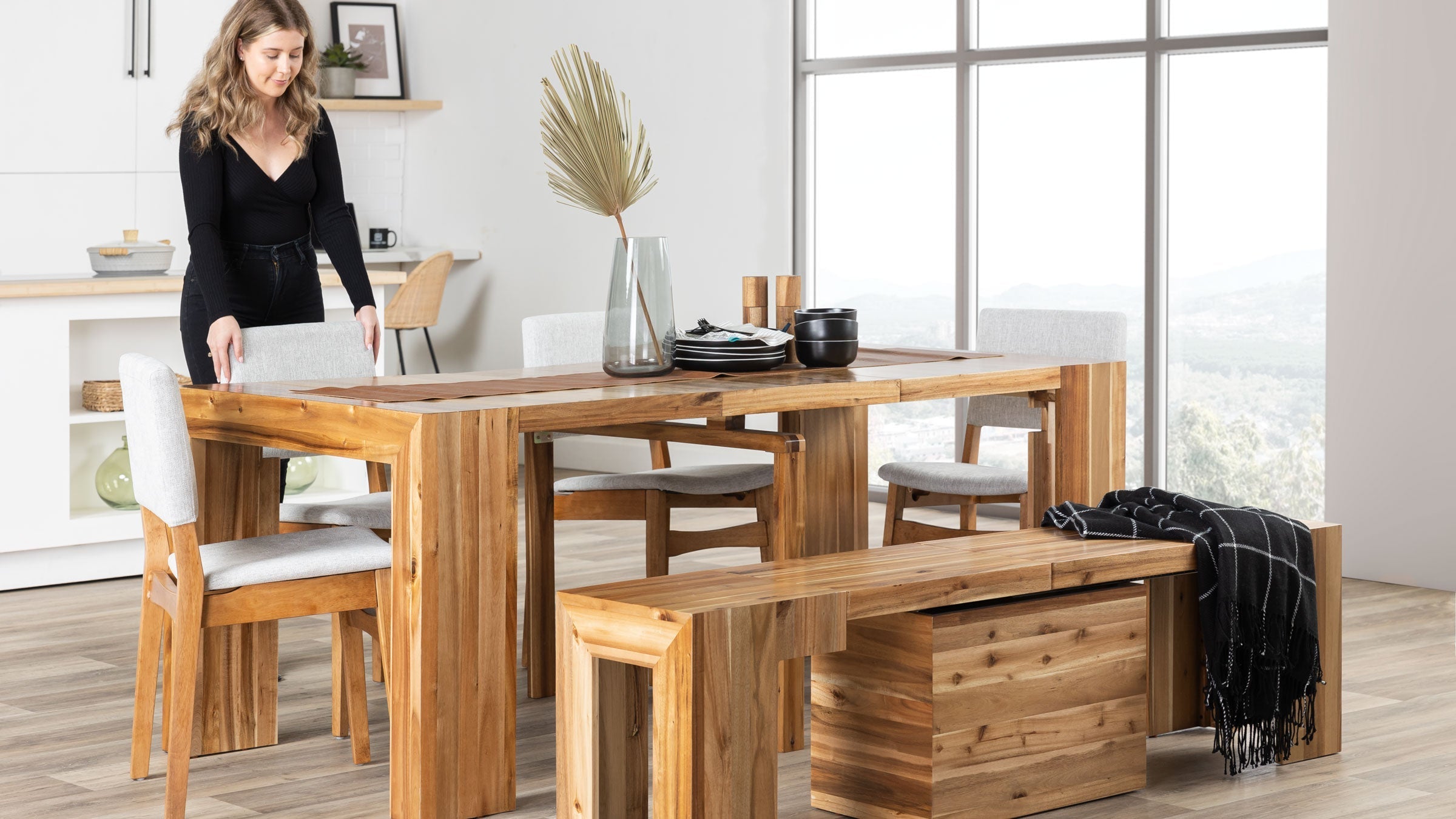 Solid Wood Extendable Dining Table Transformer Table