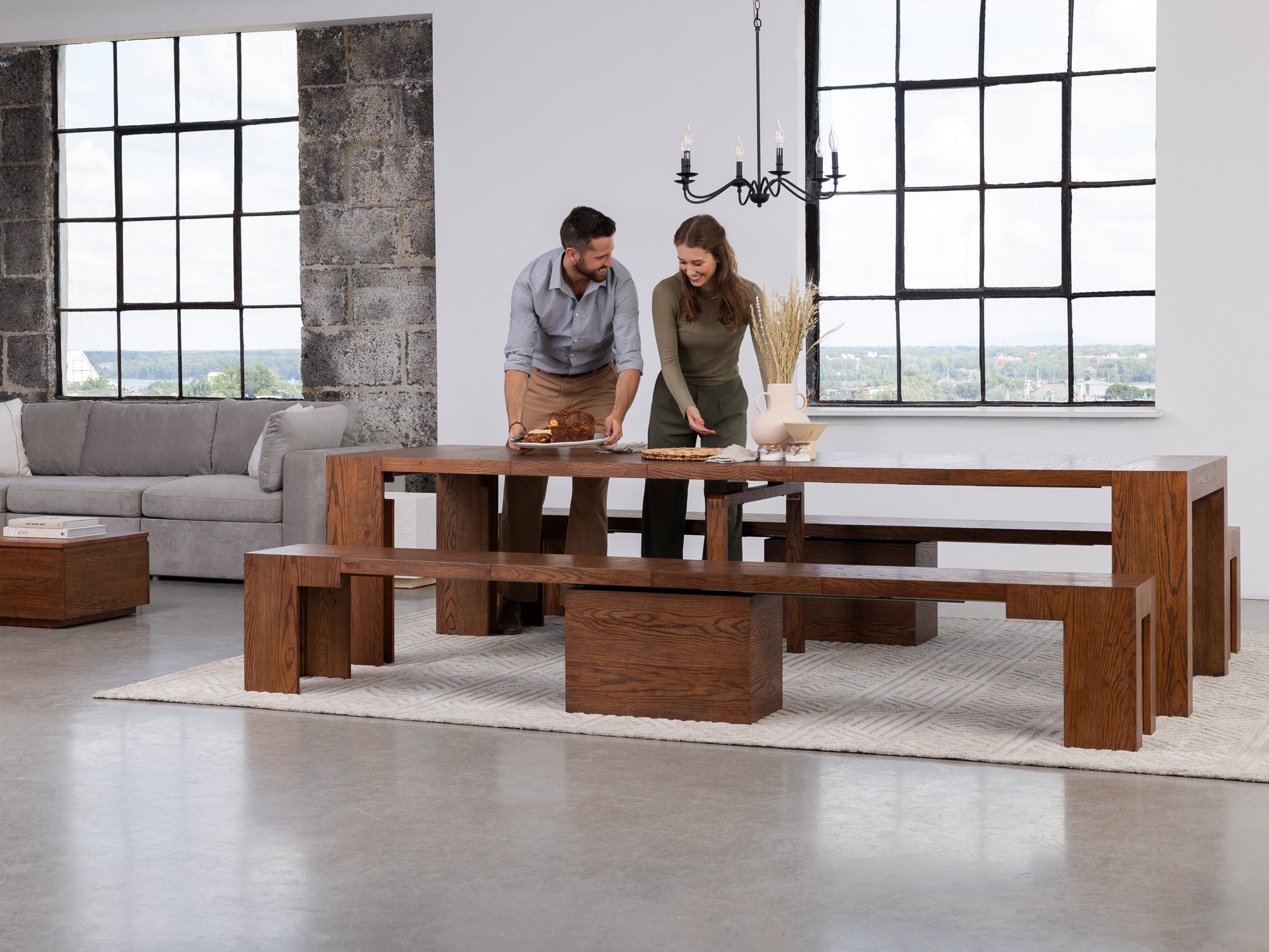 Extendable Dining Table Set with 2 Benches | Transformer Table
