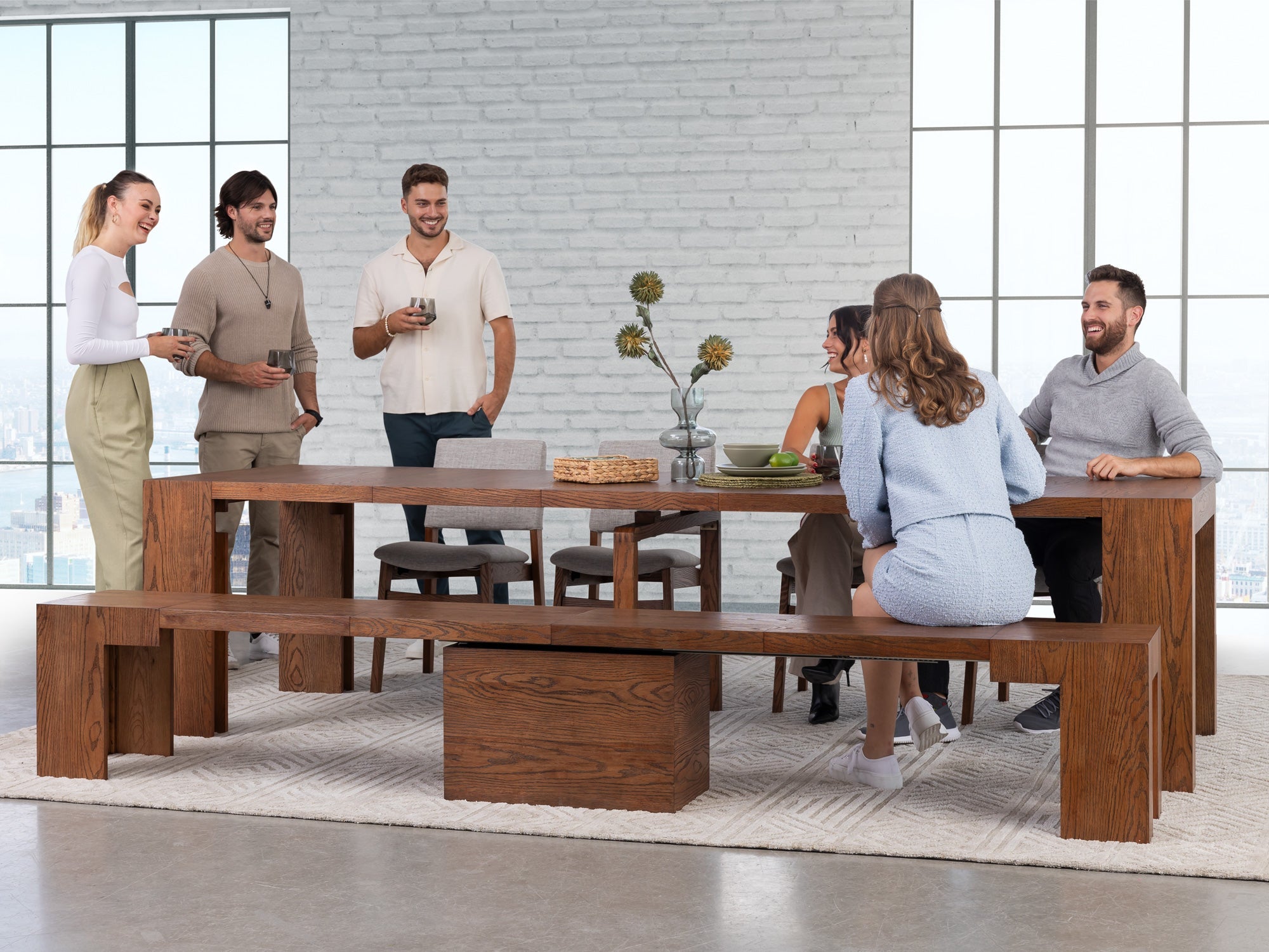 Solid wood kitchen table with bench hot sale