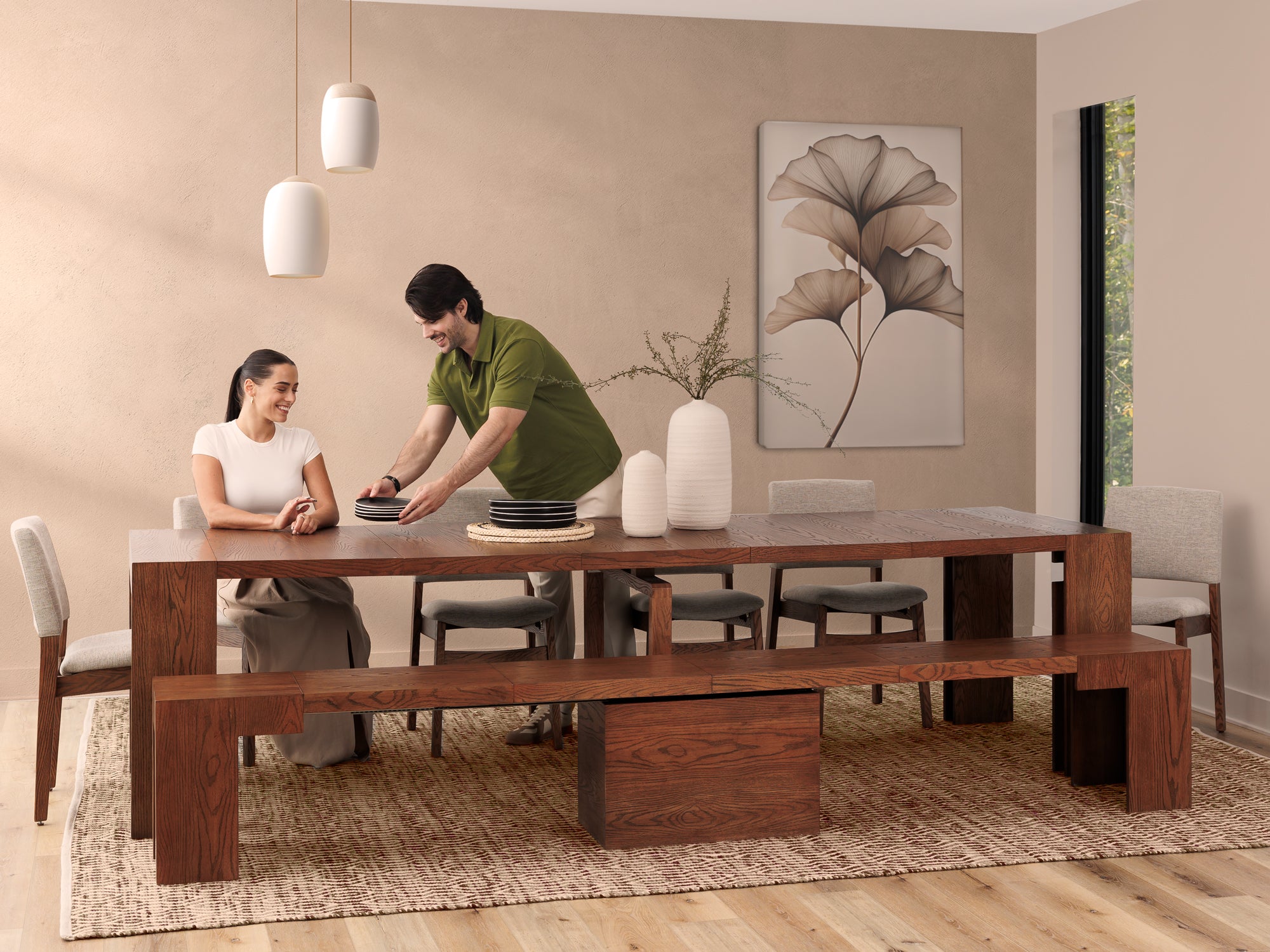 Solid Wood Extendable Dining Table Transformer Table