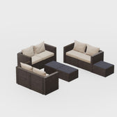 Brown Wicker / Beige Cushion::Gallery::Transformer Triple Outdoors Set - Brown Wicker with Beige Fabric Cushions - Configurations Video