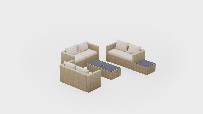 Beige Wicker / Beige Cushion::Gallery::Transformer Triple Outdoors Set - Beige Wicker with Beige Fabric Cushions - Configurations Video